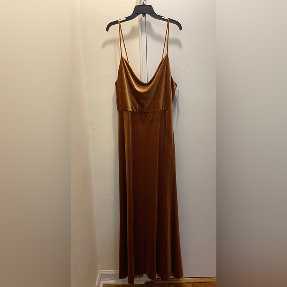 NWT After Six Cowl Neck Velvet Maxi Dress Gown Golden Almond Size 14 - Picture 13 of 14
